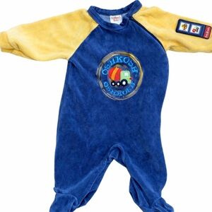 Vintage OshKosh Baby Velour Sleeper | 3 Months | Construction Theme